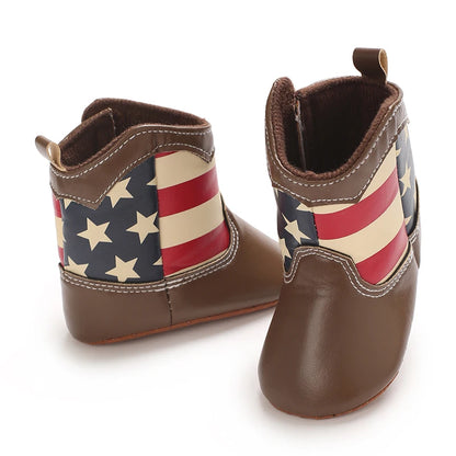 0-18M Fashionable and popular baby shoes Western denim midsole boots autumn and winter warm and anti slip casual walking shoes