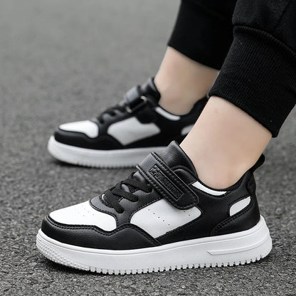 Children Sneaker Boys Casual Shoes Black Leather Flat Student Walking Shoes Non-slip Girl Lightweight Sports Tennis Footwear