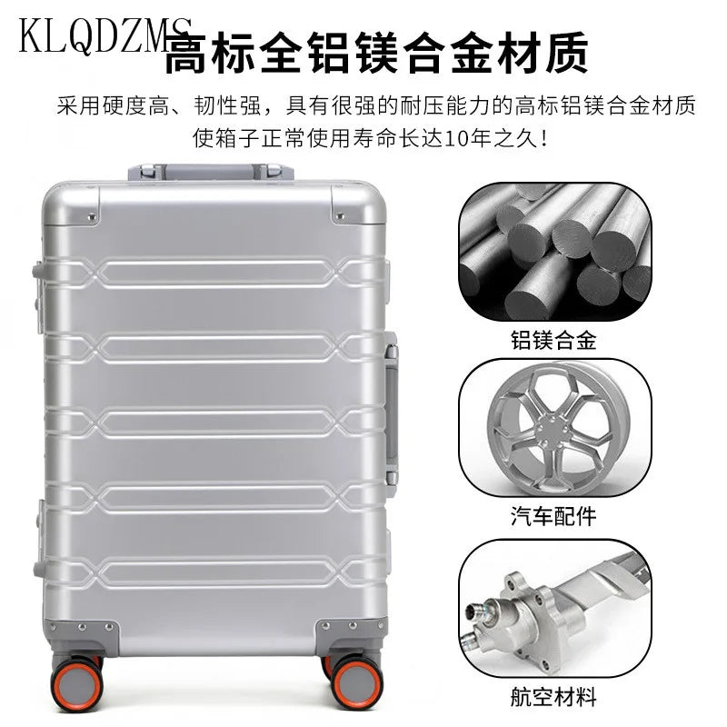 KLQDZMS High Quality 100% Aluminium Suitcases With Wheeled Trolleys Business Trip Large Capacity Rolling Luggage Travel Bag