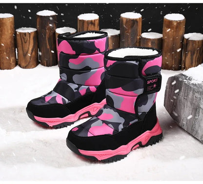 2024 Winter Children Shoes Plush Waterproof Fabric Non-Slip Girl Shoes Rubber Sole Snow Boots Fashion Warm Outdoor Boots