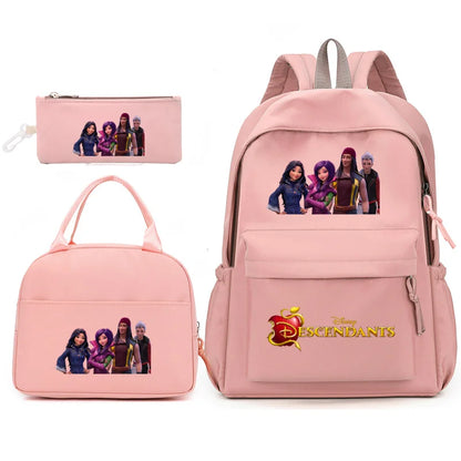 3pcs Disney Descendants Backpack with Lunch Bag for Women Student Teenagers School Bags Comfortable Travel Sets