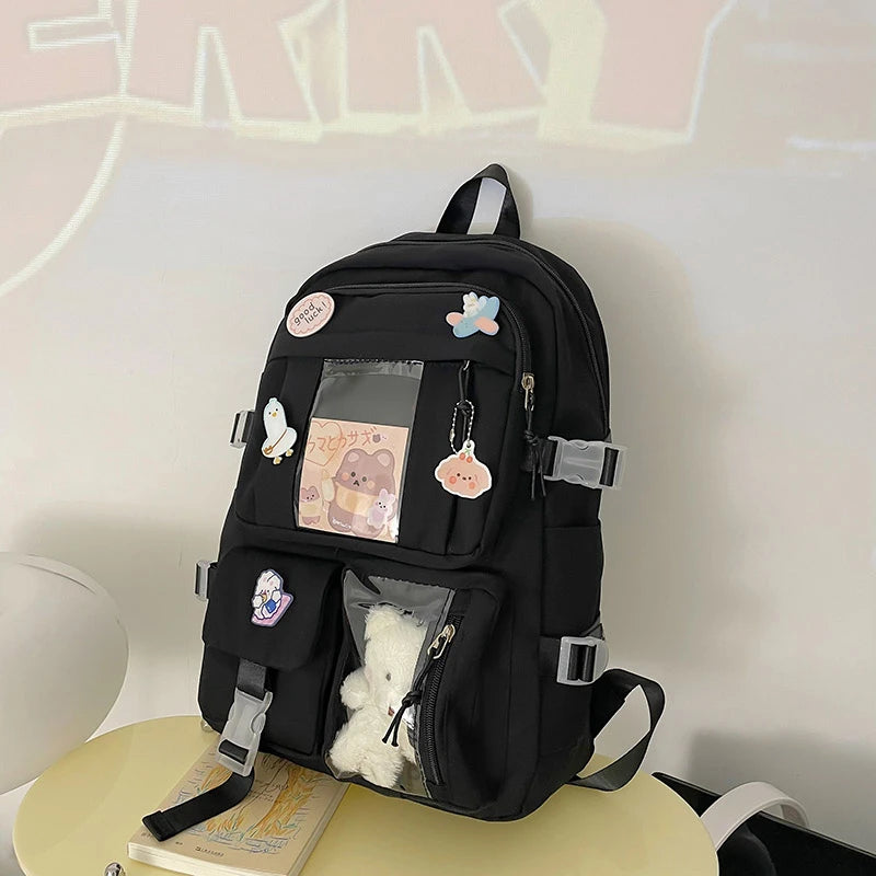 Popular Pink Purple Color Girls High School Student Backpack Bags