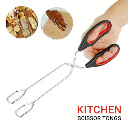 3sizes Barbecue Scissor Tong Non-Slip Grilled Food Bread Tong Metal BBQ Baking Clip with Long Handle Kitchen Cooking Accessories