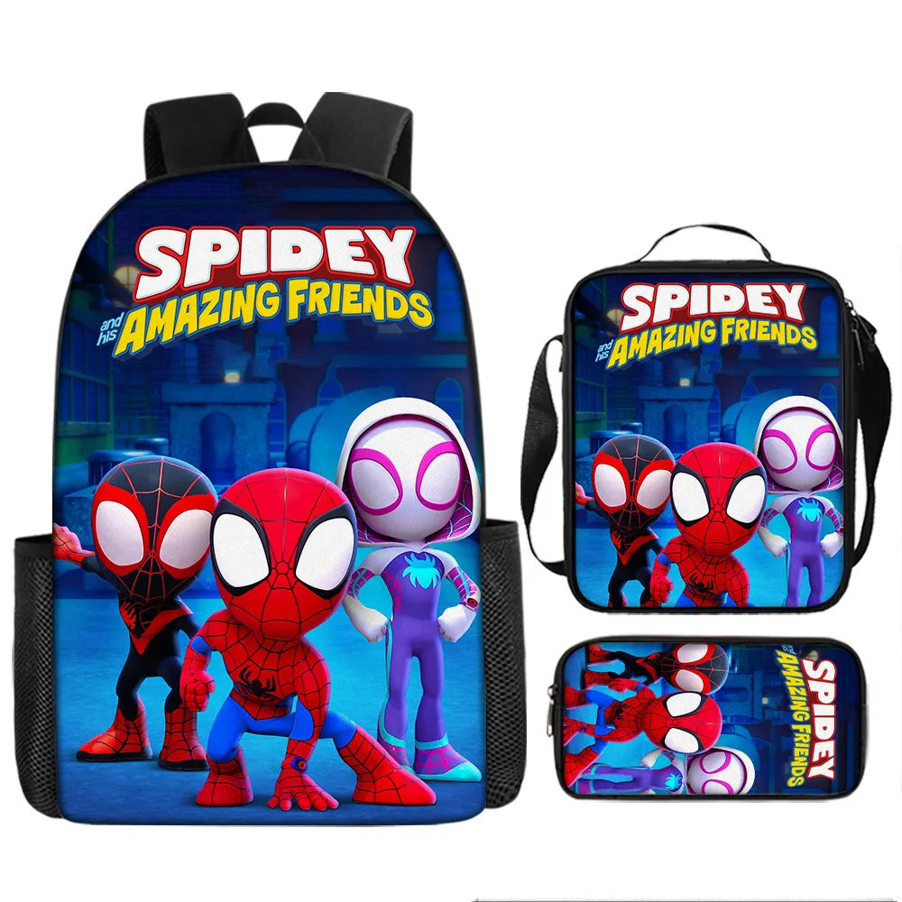 Disney Spidermans Backpack 3pcs Backpack Set for Elementary School Students Cartoon School Bag Lunch Bag Pencil Box Student Gift