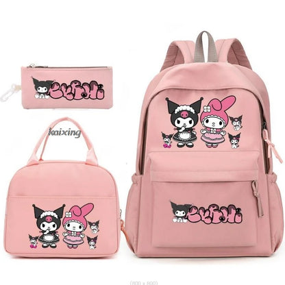 3Pcs/Set Lovely Kuromi Melody Backpacks Lunch Bag Pencil Bag Teen Women Men School Students Backpack Cartoon School Bag Mochila