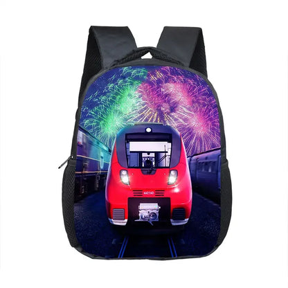 Cute Cartoon Train Locomotive Print Backpack for 2-4 Years Old High-speed Train Kids Bookbags Boy Girl Toddler School Bag Gift