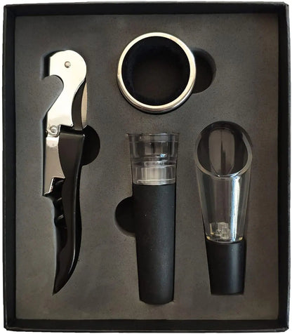 4Pcs Wine Opener Set with Corkscrew Wine Stoppers & Other Accessories Case Lever Bottle Opener Kit Gift