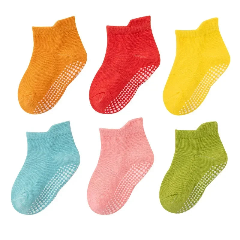 6 Pairs/Lot Spring Autumn Kids Anti-slip Socks Solid Color Soft Breathable Cotton Babys Boat Socks Boys GirlsTrampoline Socks