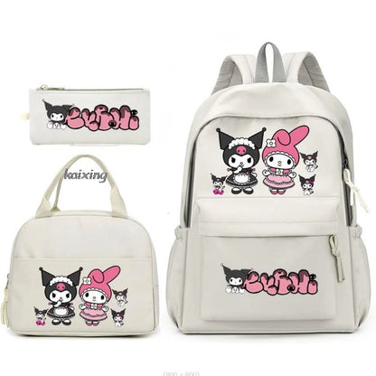 3Pcs/Set Lovely Kuromi Melody Backpacks Lunch Bag Pencil Bag Teen Women Men School Students Backpack Cartoon School Bag Mochila