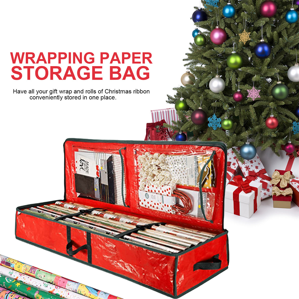 Christmas Gift Wrap Storage Bag Waterproof Underbed Storage Organizer with Reinforced Handles Xmas Wrapping Paper Storage Box