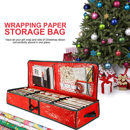 Christmas Gift Wrap Storage Bag Waterproof Underbed Storage Organizer with Reinforced Handles Xmas Wrapping Paper Storage Box