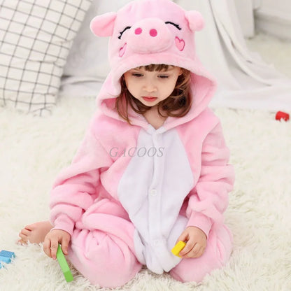 Unicorn Kigurumi for Kids Onesies Winter Flannel Warm Pajamas Animal Lion Dinosaur Hooded Sleepwear Jumpsuit Cospaly Costumes