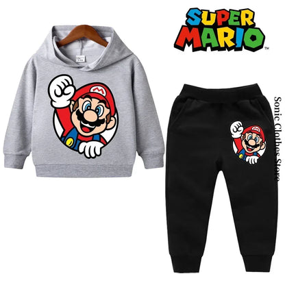 Super Mario Kids Tracksuit, casual sweatshirt with hood and pants, 2 sets, 5th birthday gift