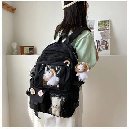 Girls High School Student Backpack Bags Backpack with Pin and Pendant,Cute Aesthetic Backpack ,Outdoor Sports Leisure Bag