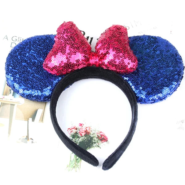 Minnie Mouse Ears Headband Big Size Sequin Bow Women Party Girl Hairband Hot Festival Disney Park Trip DIY Hair Accessories