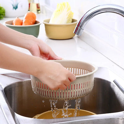 1 Set Double Drain Basket Bowl Washing Storage Basket Strainers Bowls Drainer Vegetable Cleaning Colander Cocina Kitchen Gadgets