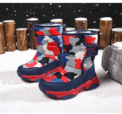 2024 Winter Children Shoes Plush Waterproof Fabric Non-Slip Girl Shoes Rubber Sole Snow Boots Fashion Warm Outdoor Boots