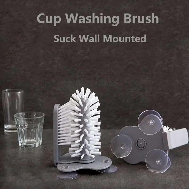 Practical Sink 2-in-1 Scrubber Glass Bottles Brush Suction Cup without dead ends Cleaning Brushes Kitchen Accessories Gadgets