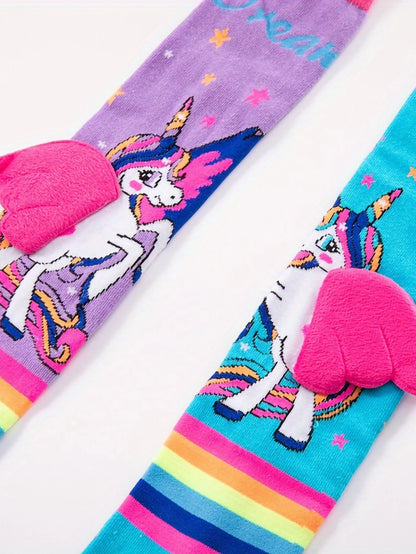 1 Pair of Pony Cotton Cartoon Unicorn Wings Personalized Girl Socks, Suitable As A Gift