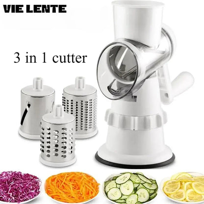 3 in1 Vegetable Slicer Chopper Grater Manual Kitchen Tools，For Cucumber Carrot Cutter Garlic Round Mandolin Shredder Potato Home