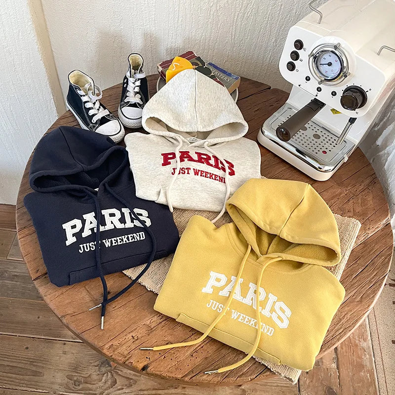 Korean Style Loose Letter Print Hooded Newborn Baby Hoodies Long Sleeve Autumn Winter Infant Sweatshirt for Boys Girls