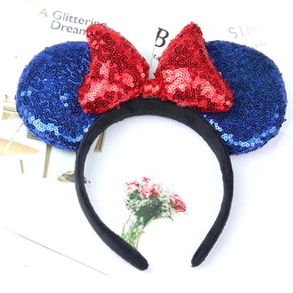 Minnie Mouse Ears Headband Big Size Sequin Bow Women Party Girl Hairband Hot Festival Disney Park Trip DIY Hair Accessories