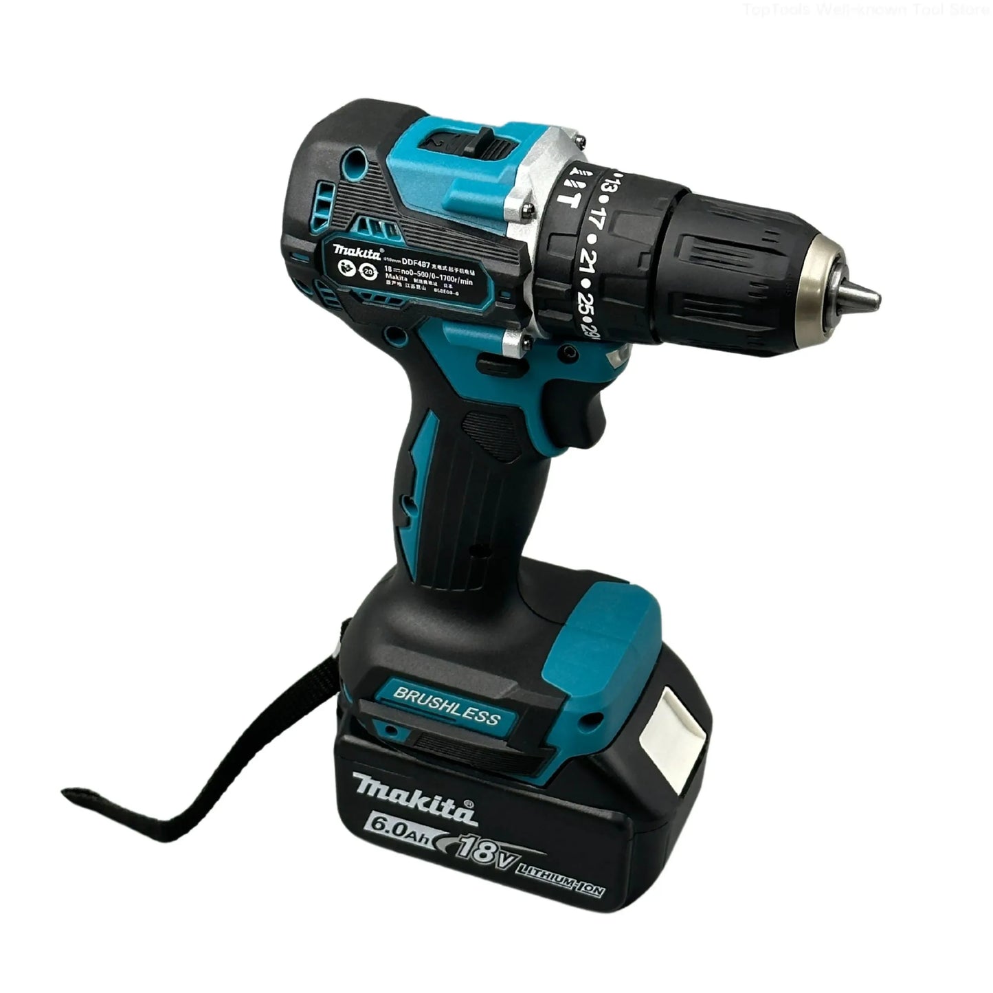 Makita DDF487 Screwdriver Cordless Percussion Drill 18V Electric Variable Speed Brushless Motor Impact Power Tools Power Drill