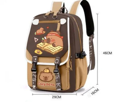 Cute Capybara Backpack Waterproof Large-Capacity Multi-Compartment Backpack Animal Print School Bag Capybara Plush Toy Included