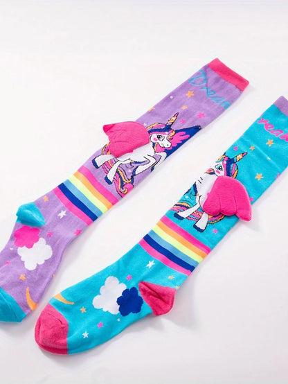 1 Pair of Pony Cotton Cartoon Unicorn Wings Personalized Girl Socks, Suitable As A Gift