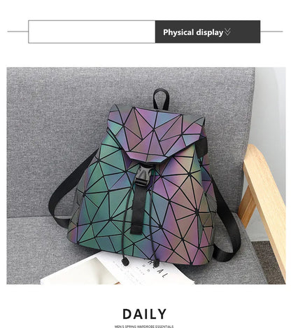 Fashion Luminous Women backpack Drawstring folding backpack Triangle Sequin Backpack for Reflective strip Female student bag