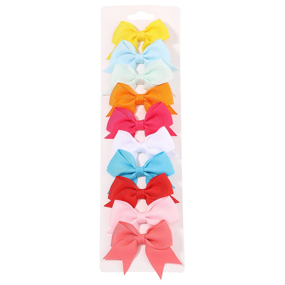 10Pcs/Set New Cute Solid Ribbon Bowknot Hair Clips for Baby Girls Handmade Bows Hairpin Barrettes Headwear Kids Hair Accessories