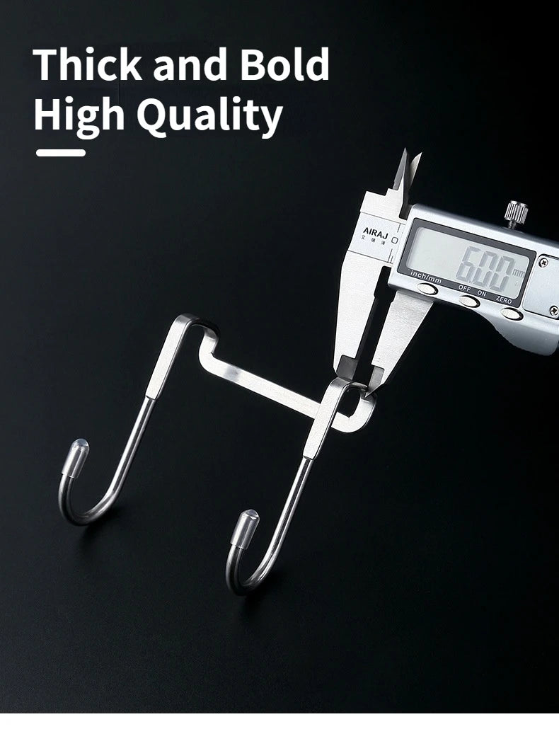 304 Stainless Steel Hook Free Punching Double  S-Shape Hook Kitchen Bathroom Cabinet Door Back Type Coat Towel Storage Hanger