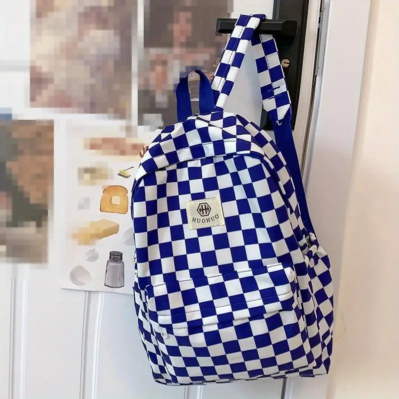 Schoolbags for female junior high school students, high school students, middle school students, ins style girls' backpacks, girls' checkerboard backpacks, five colors optional