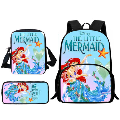 3Pcs Set Cute Princess Ariel Child Backpacks Shoulder Bag Pencil Case Pupil Large Capacity School Bags for Boys Girls Best Gift