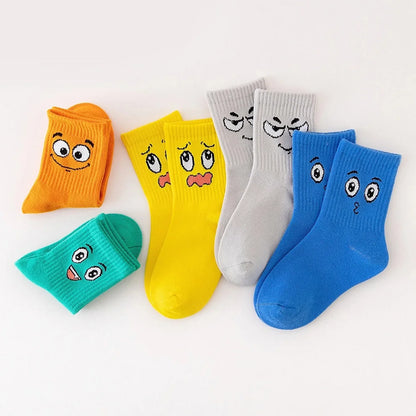 5 Pairs Kids Socks Emoticons Funny Face Pattern Comfortable Breathable Boys Girls Socks