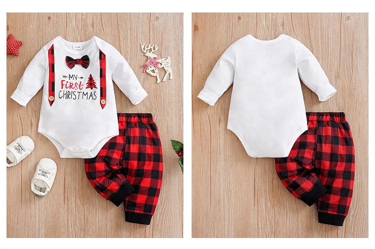 Christmas Letter Newborn Clothes Comfortable 0-18 Boys And Girls Spring And Autumn Long Sleeved Baby Triangle Jumpsuit+Pants Set