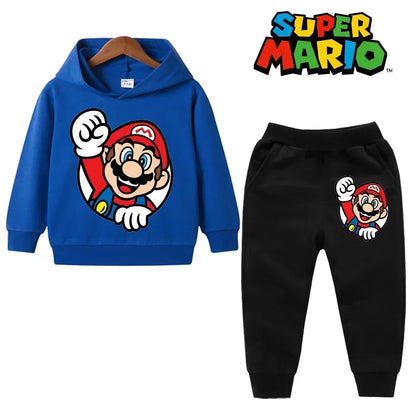 Super Mario Kids Tracksuit, casual sweatshirt with hood and pants, 2 sets, 5th birthday gift