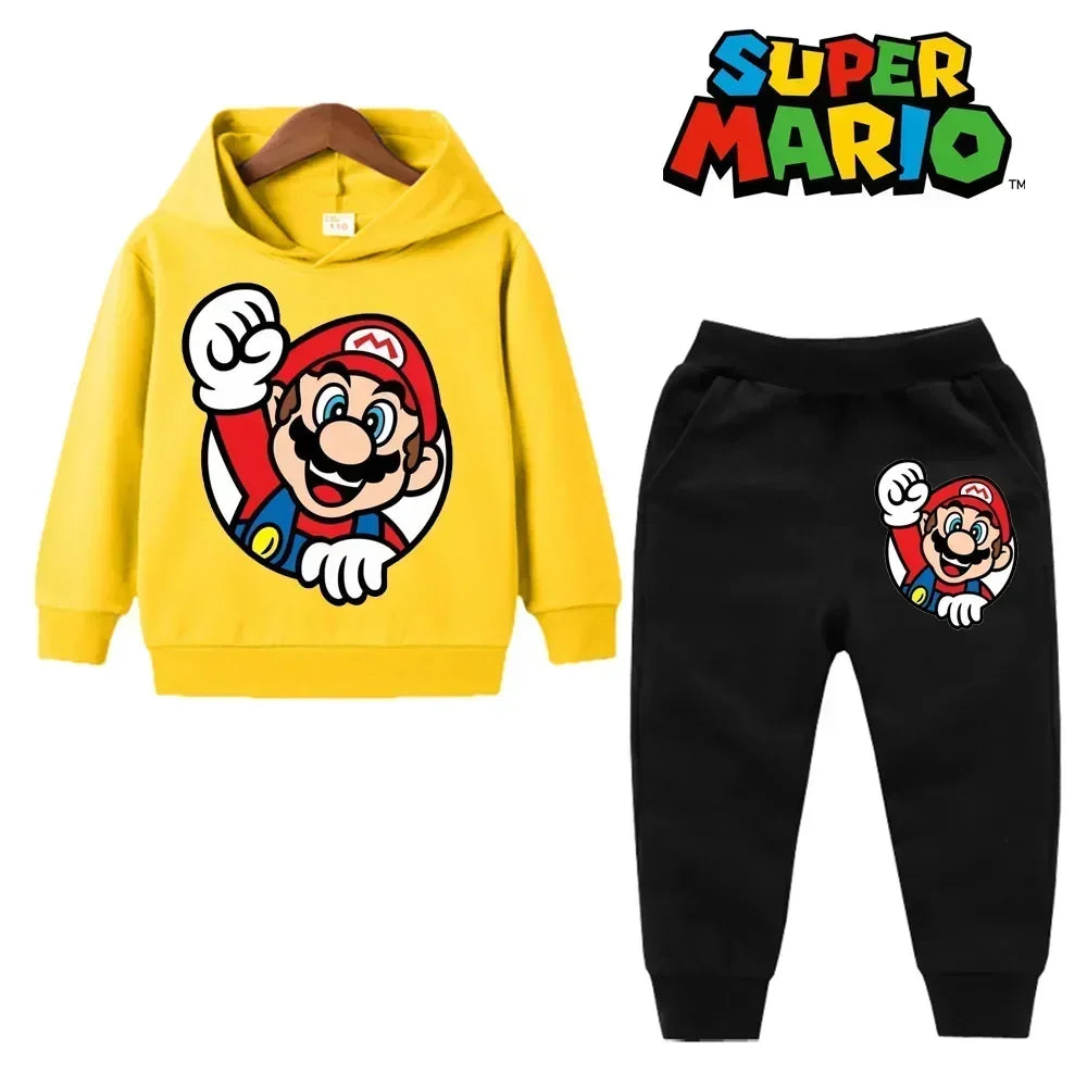 Super Mario Kids Tracksuit, casual sweatshirt with hood and pants, 2 sets, 5th birthday gift