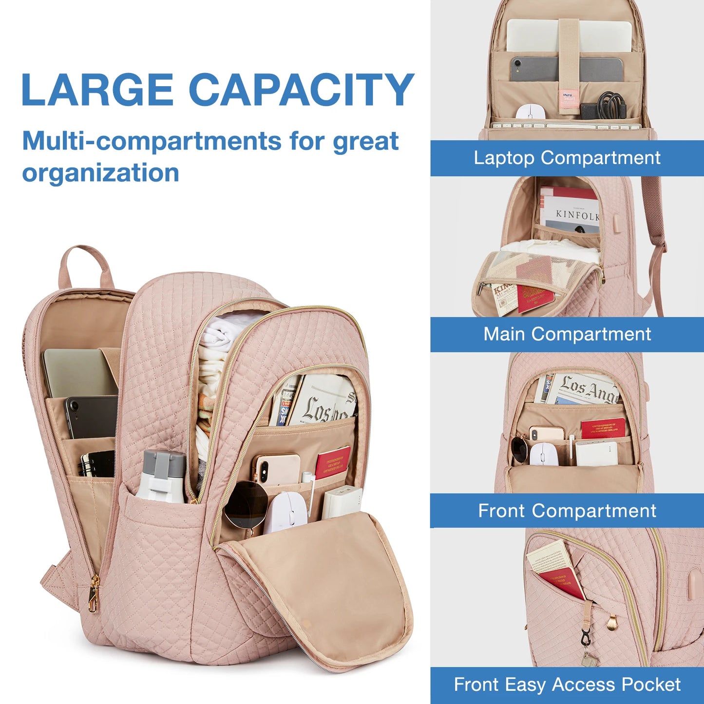 BAGSMART Backpacks for Women School Bag for girl 17.5''/15.6'' Notebook Travel Laptop Computer Backpack with USB Charging Port