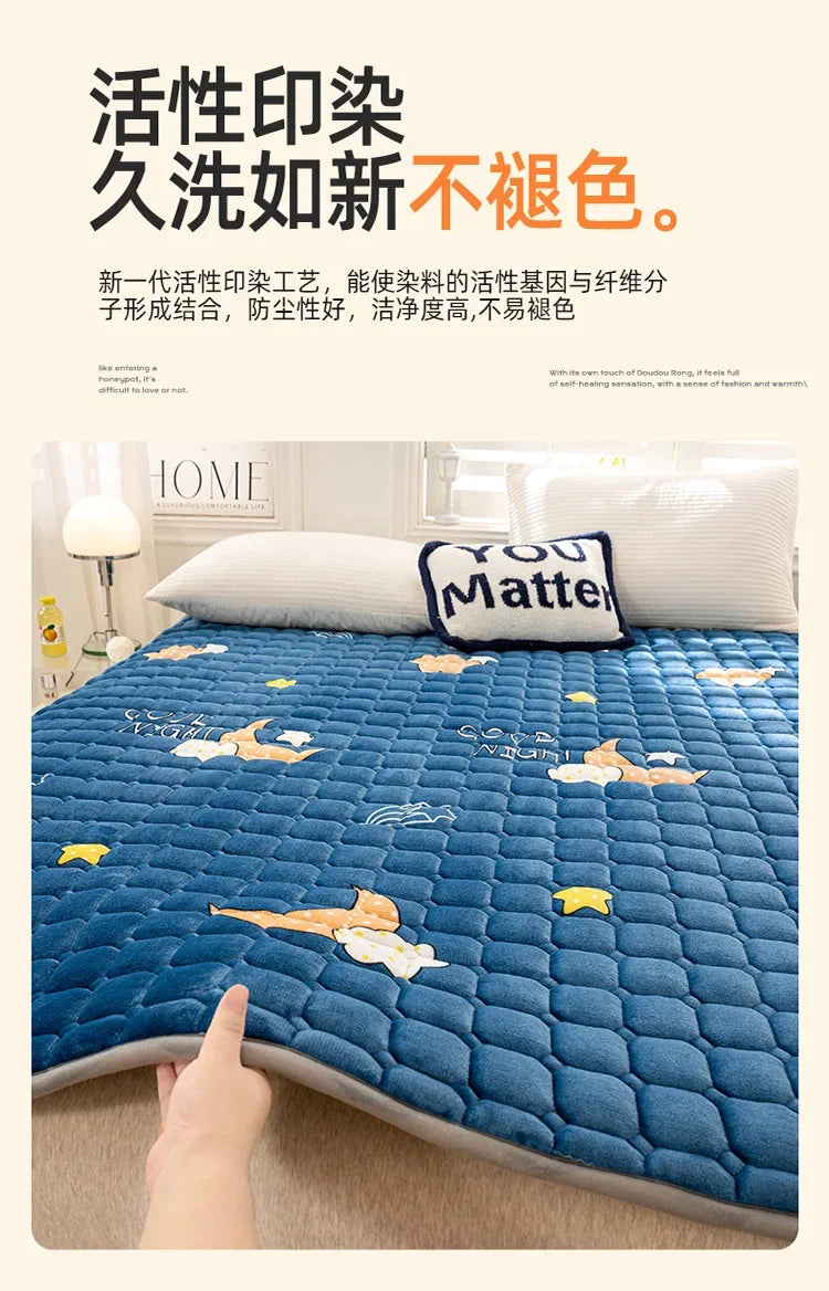 Winter Warm Mattress Toppers Home Textile Luxury Queen Size Bed Sheet Bed Cover Folding Thin Tatami Mat Mattress Protector Cover