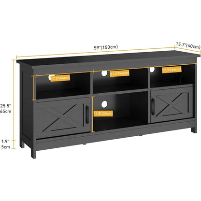 Farmhouse TV Stand for TVs Up To 65 Inch, Modern Entertainment Centre with Power Outlet, TV Shelf with Storage Cabinet