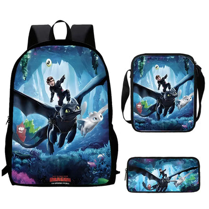 Cartoon How to T-Train Your D-Dragon Child School Backpack With Shoulder Bags Pencil Bags,School Bags for Boys Girls,Best Gift