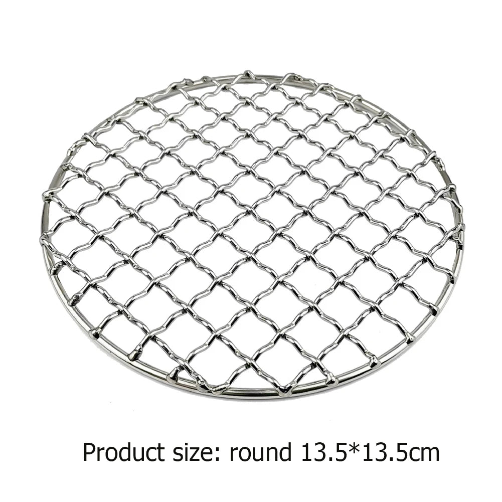 Stainless Steel Camping Grill Grate Mesh Pads Square Round Grilling Net Fire Cooking Outdoor Activities Traveling Picnic BBQ Pad