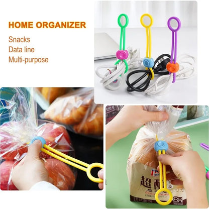 New 10/5/3/1PC Silicone Food Bag Sealing Strap Freshness Sealing Clip Adjustable Clips Sealer Data Cable Storage Kitchen Gadgets