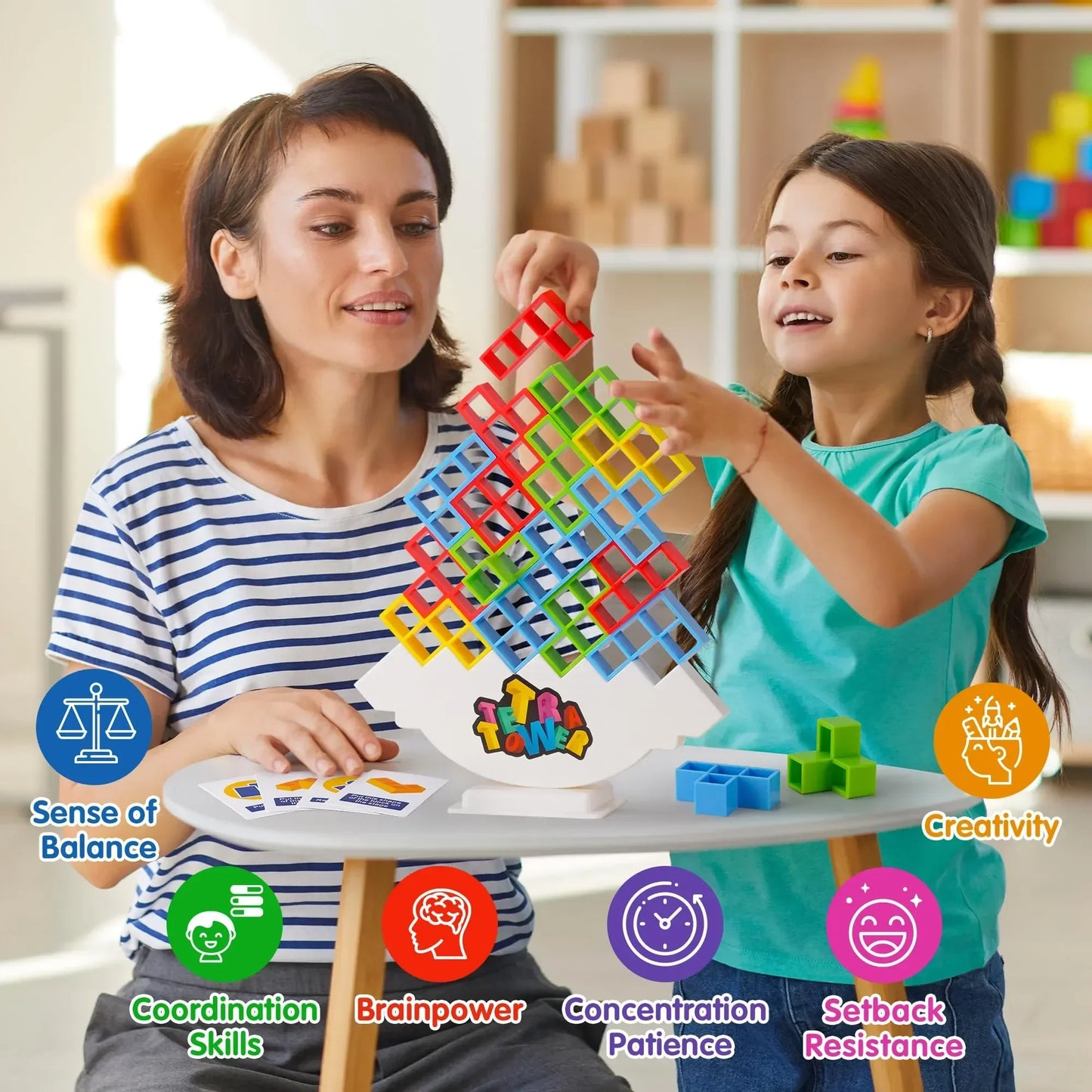 32PCS Tetra Tower Fun Balance Stacking Building Blocks Board Game for Kids Adults Friends Team Dorm Family Game Night and Partie