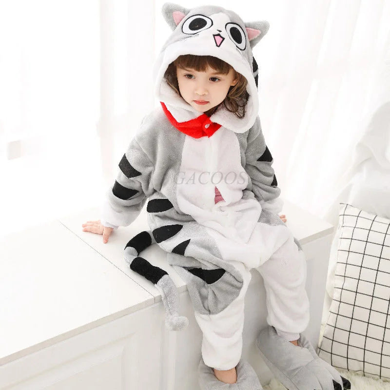 Unicorn Kigurumi for Kids Onesies Winter Flannel Warm Pajamas Animal Lion Dinosaur Hooded Sleepwear Jumpsuit Cospaly Costumes