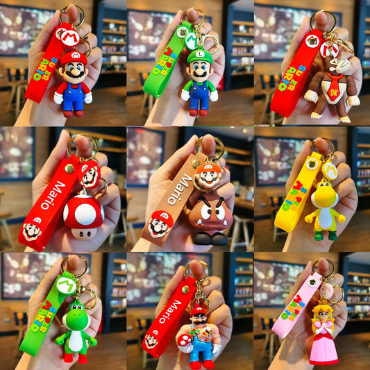 Super Mary Series Keychain Mario Bros Luigi Toad Yoshi Bowser Action Figure Model Decorations Cartoon Doll Pendant Toys Gift