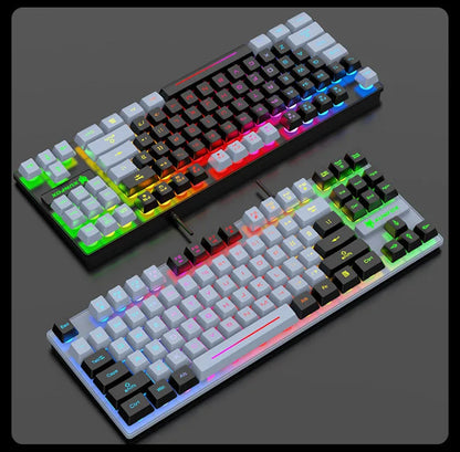 K10 87 Keys LED Luminous Keyboard Home Gaming Keyboards USB Wired Rainbow Backlight Desktop Computer Keyboard Office Accessories