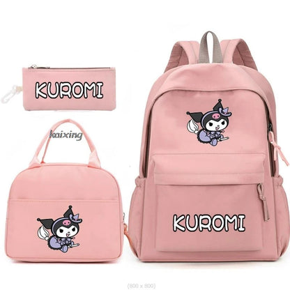 3Pcs/Set Lovely Kuromi Melody Backpacks Lunch Bag Pencil Bag Teen Women Men School Students Backpack Cartoon School Bag Mochila