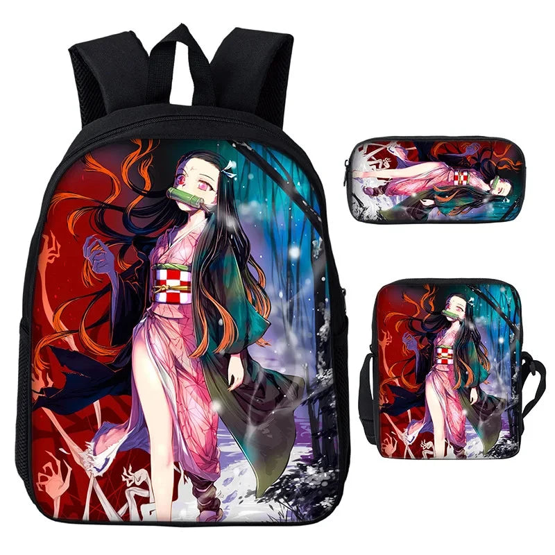 Nezuko Demon Slayer Anime 3Pcs/Set Backpack Student School Shoulder Bag Kids Cute Travel Backpack for Children Birthday Gifts